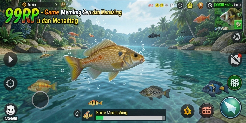Gameplay seru 99RP dengan berbagai ikan yang menarik.
