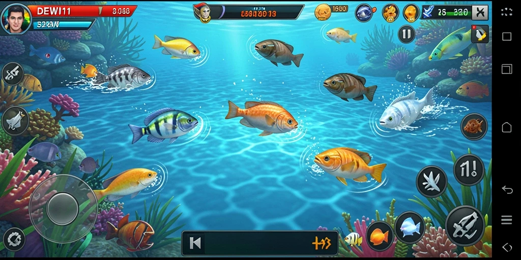 Tampilan gameplay yang seru dengan aksi Tembak Ikan.