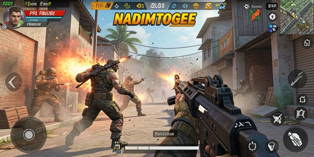 Tangkapan layar utama NADIMTOGEL menampilkan dengan jelas aksi penuh baku tembak FPS.