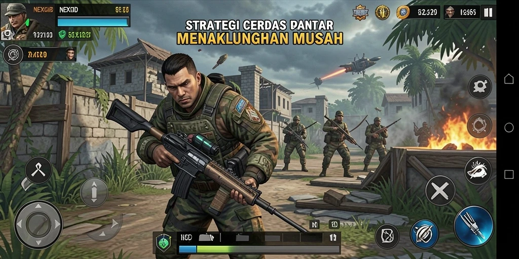 Tampilan gameplay NEXGID dengan pertempuran strategi yang seru.