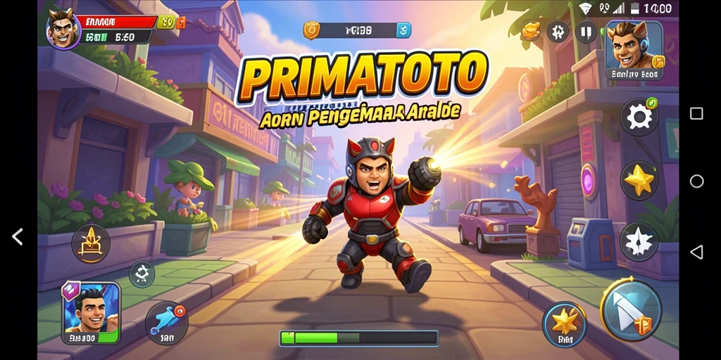 Screenshot utama PRIMATOTO menampilkan keseruan gameplay arcade yang menegangkan.